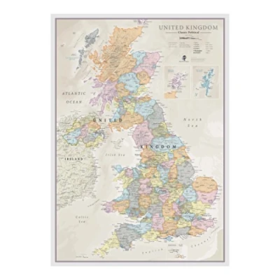 Image of UK Map Classic Wall Of The United Kingdom Poster Front Lamination A1, 84 x 59cm