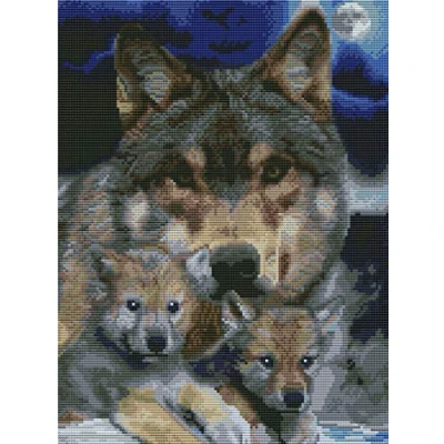 Image of Abillyn Embroidery Cross Stitch Kits Wolf and Cub Stamped with Printed Pattern Starter Kit (Wolf)