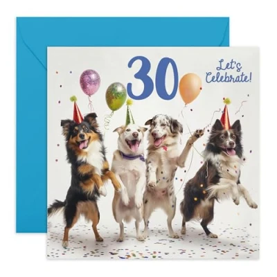 Image of Central 23 30th Birthday Card For Women Men Let&#039;s Celebrate Dog 30 Happy Thirtieth Greeting Female Friends Gift Fur Parents Mum Dad Comes With Fun Stickers