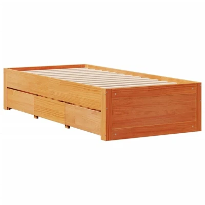 Image of vidaXL Bed Frame without Mattress with Drawers Wax Brown 90x190 cm Single Solid Wood Pine