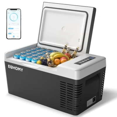 Image of EUHOMY 18L Car Fridge, Compressor Fridge 20℃ 20℃, Portable Refrigerator 12/24V DC 100 240V AC, Freeze with APP Control for Camping, Travel, Boat