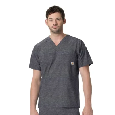 Image of Carhartt Men&#039;s Slim Fit V Neck Top Medical Scrubs Shirt, Charcoal Heather, Large