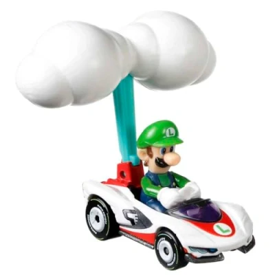 Image of Hot Wheels Die Cast Mario Kart Luigi in P Wing with Cloud Glider