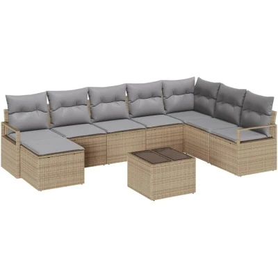 Image of vidaXL 9 Piece Garden Sofa Set with Cushions in Black Poly Rattan