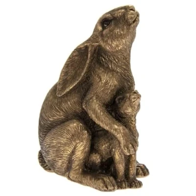 Image of The Leonardo Collection Reflections Bronzed Hare&amp;Baby Figurine For Home &amp; Office Decor Ornaments Gift Women Men Beautiful Indoor Outdoor Living Room
