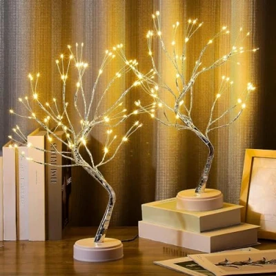 Image of XhuangTech Tabletop Bonsai Tree Light with 108 LED Copper Wire String Lights,Battery/USB Operated DIY Artificial Lamp for Bedroom Desktop Christmas Party (Warm White (2 Pack))