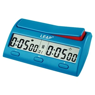 Image of LEAP Chess Clock Advanced Digital Timer with 7 Type 38 Timing Set Modes Including Single or Multi Period Countdown Restricted Moves Time Function Blue