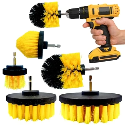 Image of Drill Brushes for Cleaning 5 Plastic Brush Set Carpet, Tub, Sink, Bathroom, Shower, Car Attachment as Grout Brush, Carpet etc Pack of