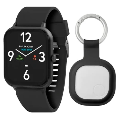 Image of Reflex Active Series 17 1.83&quot; IP67 Waterproof Black Fitness Calling Smart Watch with ActiveTag Item Finder Gift Set