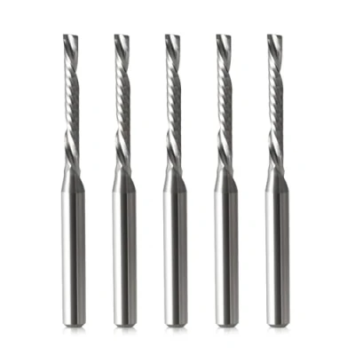 Image of 5 Pcs Router Bits CNC End Mill 1 Flute Down Cut Milling Cutter Tool Sets, 1/8 inch Shank Solid Carbide Spiral Cutters for Acrylic MDF Engraving Carving