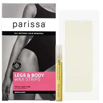 Image of Parissa Legs &amp; Body 24 Biodegradable Wax Strips Kit for At Home Hair Removal with Ready to Use Large All Types