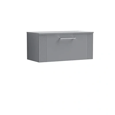 Image of Balterley Retro 1 Drawer Wall Hung Vanity Unit with Colour Coordinating Worktop 800mm Satin Grey