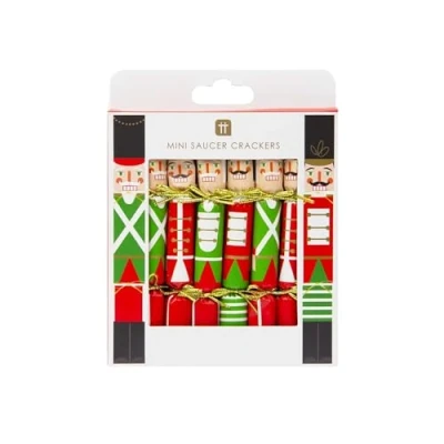 Image of Talking Tables Little Crackers joke and conversation starter Set of 8 traditional red green nutcrackers Eco friendly, recyclable Christmas tableware, English