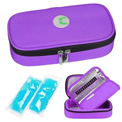 Image of YOUSHARES Insulin Cooler Travel Case Medicine Cool Bag Medication Diabetic Insulated Organizer Portable Cooling for Supplies with 2 Ice Pack (Purple)