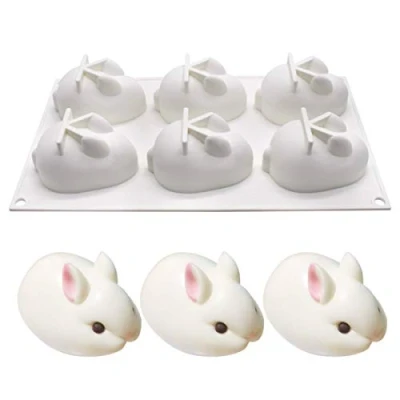 Image of MKNZOME Silicone Moulds, 6 Cavity Rabbit Shaped Soap Mould Baking Bakeware Mold for Cake Candy Chocolate Cupcake Jelly Bread Pudding Muffin (6 Shape)