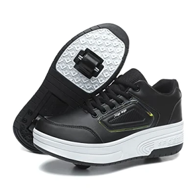 Image of Kids Trainers Girls Roller Skates Shoes with Wheels Boys Skateboarding Inline Automatic Retractable Cross Outdoor Sports Fitness Gymnastic Sneakers