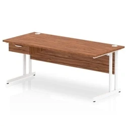Image of Impulse 1800x800 Desk Walnut/White Cantilever Leg 1x1 Drawer Fixed Ped
