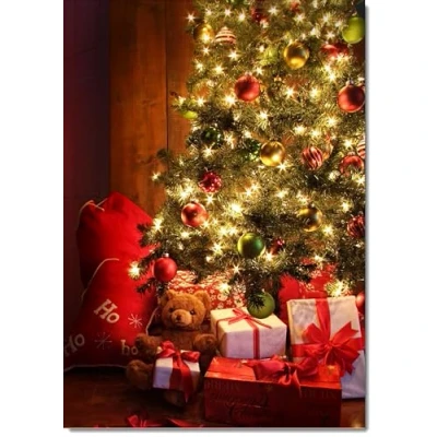 Image of doodlecards Blank Christmas Card Teddy by Tree Medium Size with Plain Envelope