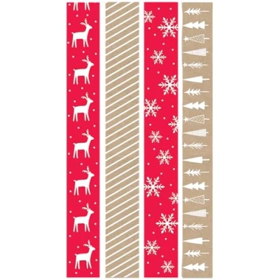 Image of QDS 80 Christmas Paper Chains Traditional Festive Colours Peel &amp; Seal Self Adhesive Decorations (Stripes, Santa Rudolph)