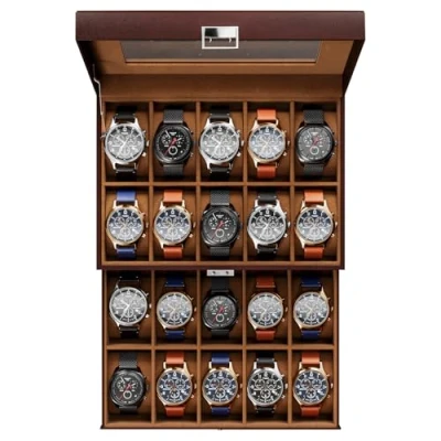 Image of ProCase Watch Box for Men, 20 Slot Display Case Mens Organizer, Cases Men Storage, Holder Organizer with Glass Lid Slot, Brown