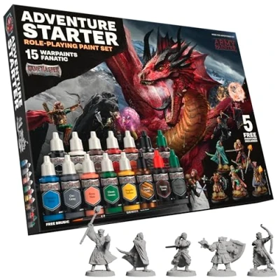 Image of The Army Painter, GameMaster: Adventure Starter Role Playing Paint Set, 15 x 18ml Warpaints Fanatic Acrylic Paints, incl. a Brush On Primer, 5 Free Miniatures &amp; 1 for Warhammer DND