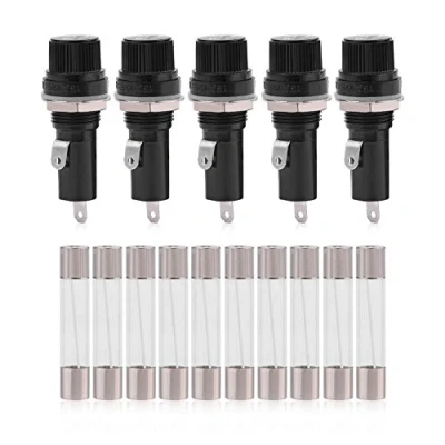 Image of Fuse Holder with Screw Cap, 5pcs Panel Mounted Electric Holder, for Glass Fuses 6 x 30 Ac 125 V 15 A/250 10 A