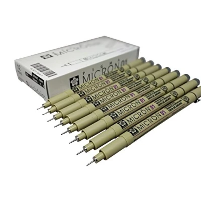 Image of (01, 8 pct set, black) Sakura Pigma Micron pen 01 black felt tip artist drawing pens set