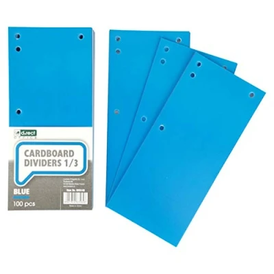 Image of D.RECT Pack of 100 Cardboard Dividers Paper Separation Strips 1/3 A4 Sheet, 11x24cm, 160g for Perfect Binders Divider Color Blue