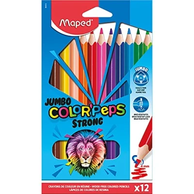 Image of Maped Ergonomic Triangular Colouring Pencils, Colour&#039;Peps Strong Jumbo Particularly Stable Lead Diameter 4 mm 12 x Pens