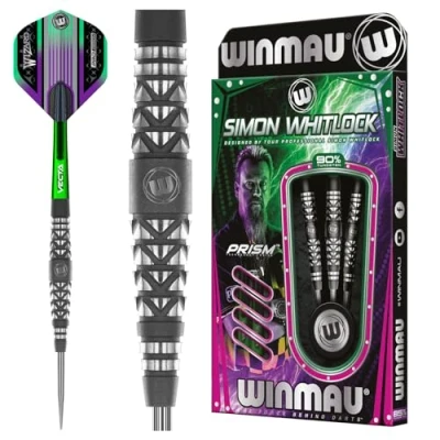Image of WINMAU Simon Whitlock The Wizard Shotblast Edition 22 Gram Professional Tungsten Darts Set with Flights and Stems (Shafts)
