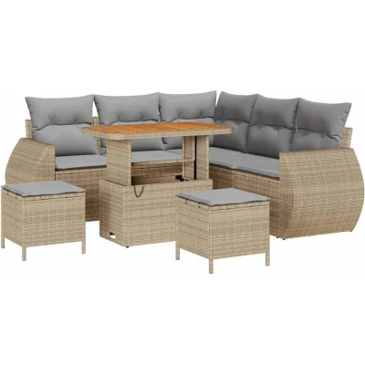 Image of vidaXL 8 Piece Garden Sofa Set with Cushions Beige Poly Rattan Acacia