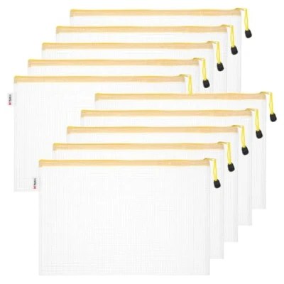 Image of M&amp;G Mesh Zipper Pouch Bag 13.4&quot;x9.6&quot;, 10pcs Waterproof File A4 Letter Size Document Organizing Storage for Office Puzzle Cosmetic Travel, Yellow