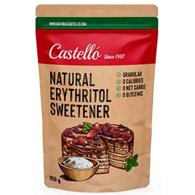 Image of Castello since 1907 Natural Erythritol Sweetener Granulated 10g = 7g of Sugar Substitute Keto and Paleo 0 Glycemic Calories Net Carbs Made by corn 100% Non GMO 850 g