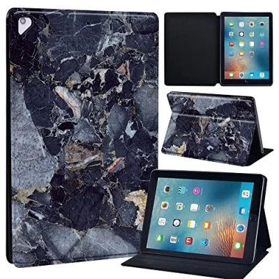 Image of Printed Leather slim lightweight Stand Cover Folio Case for Apple New iPad 9.7 2018 2017(6th Gen, 5th Gen)/iPad Air 2/iPad Air/iPad Pro Tablet with Auto Wake/Sleep (dark blue grey marble)