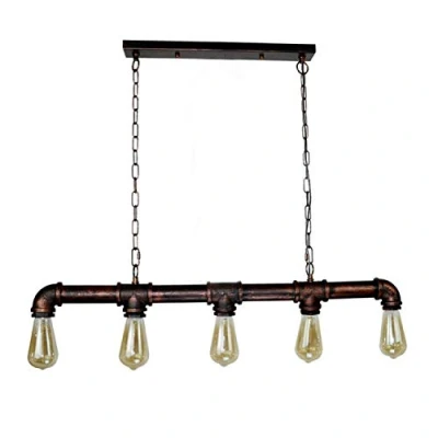 Image of Vintage Industrial Rustic Red Steampunk Iron Pipe Light Ceiling Pendant Chandelier Bulb Water Lighting Indoor for Living Room Bedroom Restaurant Study Hallway