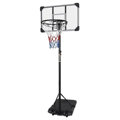 Image of FUNJEPE Portable Free Standing 7ft Height Adjustable Basketball Hoop and Stand with Transparent Backboard Set System for Indoor/Outdoor，165 213cm