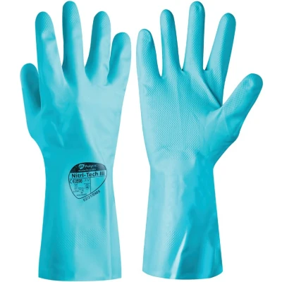 Image of Polyco Nitri Tech 927 Flock Lined Non slip Diamond Pattern Green Nitrile Synthetic Rubber Glove, Size 10
