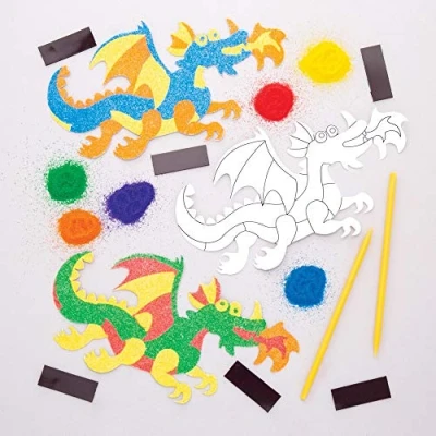 Image of Baker Ross AW569 Dragon Sand Art Kit with Magnets (Pack of 6) Craft Kits for Kids
