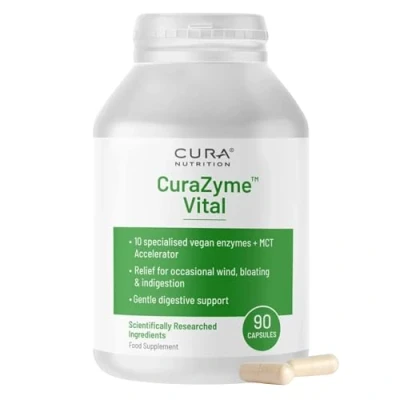 Image of CURA NUTRITION CuraZyme Vital (90 Capsules) for Sensitive Stomachs, Nutrient Supplements, Digestive Enzymes Supplement Blend, Gut Health Supplement, Easy Digest, Vegan, Dairy Free