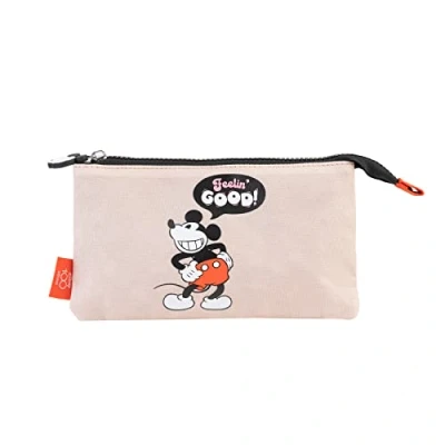 Image of Grupo Erik Disney 100 Mickey Pencil Case 3 Compartments Kids Triple Pocket Cosmetic Large Mouse Gifts