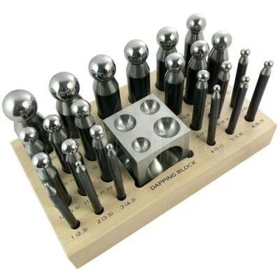 Image of 25 pc Doming Block and Punch Set Made of Steel Dapping Craft Metal Working Tool