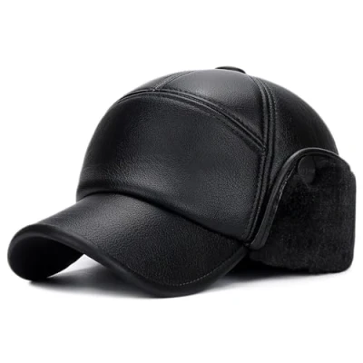 Image of ZMNKH Trapper Hat Men Waterproof Winter Warm PU Leather Aviator Cap with Ear Flaps Baseball Hunting Ski