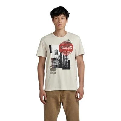 Image of G STAR RAW Men&#039;s Building Graphic T Shirt, Beige (Whitebait D24698 336 1603), L