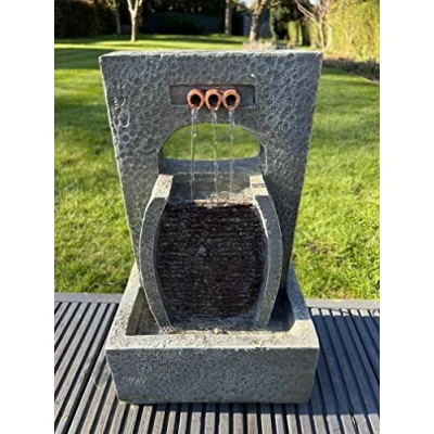 Image of allpondsolutions Self Contained Outdoor 3 Outlets Tier Water Feature with LED Lights Solar Powered 27x18x45cm Grey