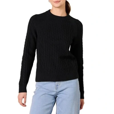 Image of Amazon Essentials Women&#039;s Stitch Cable Jumper, Black, XS