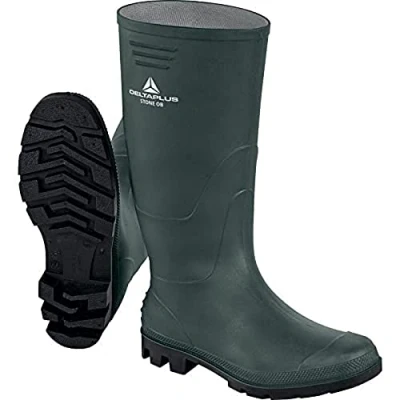 Image of DELTA PLUS Men&#039;s Stone OB SRA Working Wellington Boots Slip Resistant Color: Green Black Size: 6 Industrial UK