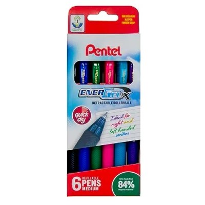 Image of ENERGEL X AMZ/YBL107/6M 0.7 mm Tip Pentel Pen Assorted Colours (Pack of 6)