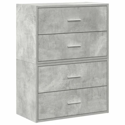 Image of vidaXL Concrete Grey Cabinets 2 Drawer Engineered Wood Storage for Living Room/Bedroom 60x31x40 cm