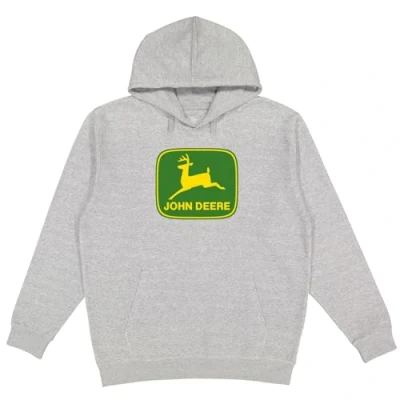 Image of John Deere Hooded Sweatshirt, Trademark Logo, Heather Gray, Grey With Green / Yellow M