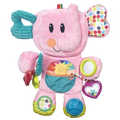 Image of Playskool Fold &#039;n Go Elephant Stuffed Animal Tummy Time Toy for Babies 3 Months and Up, Pink Amazon Exclusive